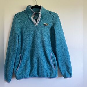 LL Bean Women’s Small T-snap pullover sweater knit fleece blue teal